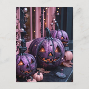 Postal Cartão de Saudação de Halloween de Pumpkins Glitte