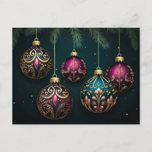 Postal Cartão de Saudação de Natal Festivo Baubles