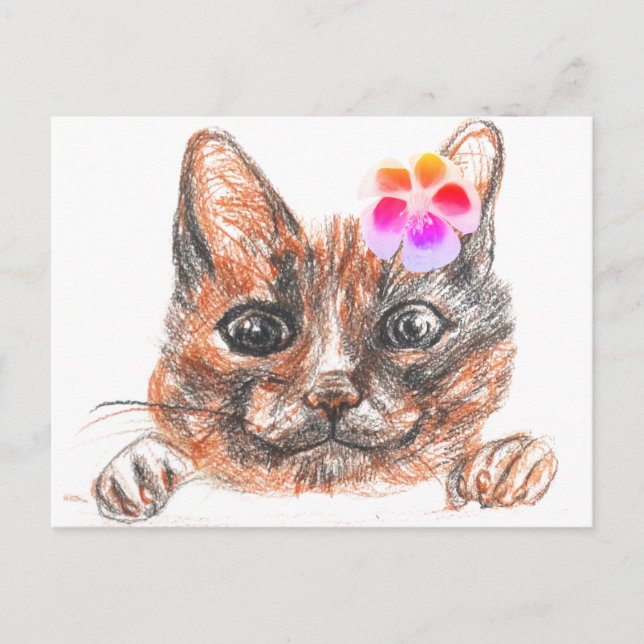 Postal Cartão de saudação de Primavera Cat (Frente)