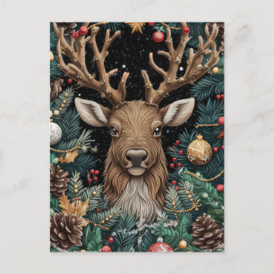 Postal Cartão de Saudação Festivo de Reindet de Natal