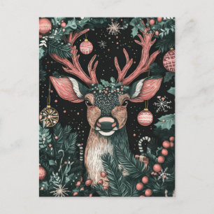 Postal Cartão de Saudação Festivo de Reindet de Natal