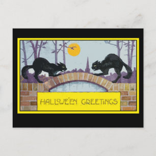 Postal Cartão de Saudação Halloween com Dois Gatos Pre