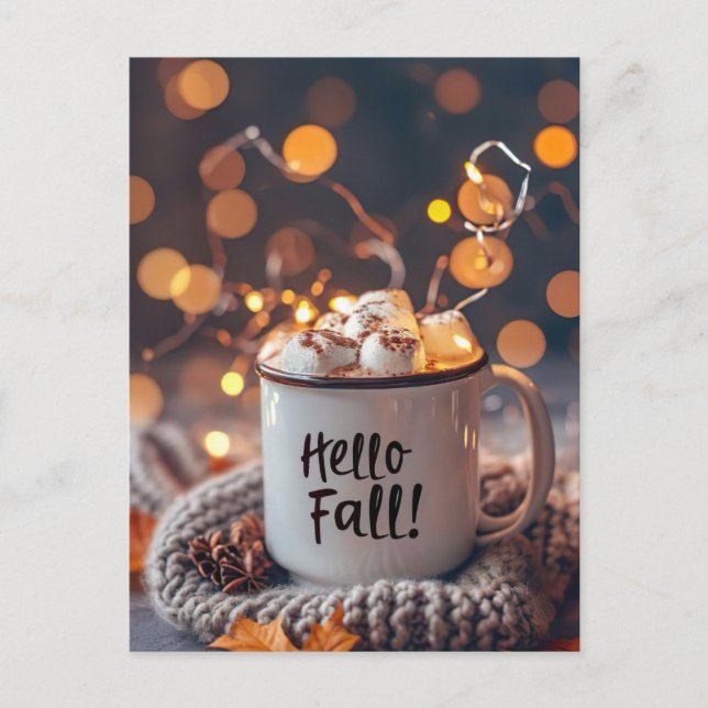 Postal Cartão de saudação Hello Fall com caneca (Frente)