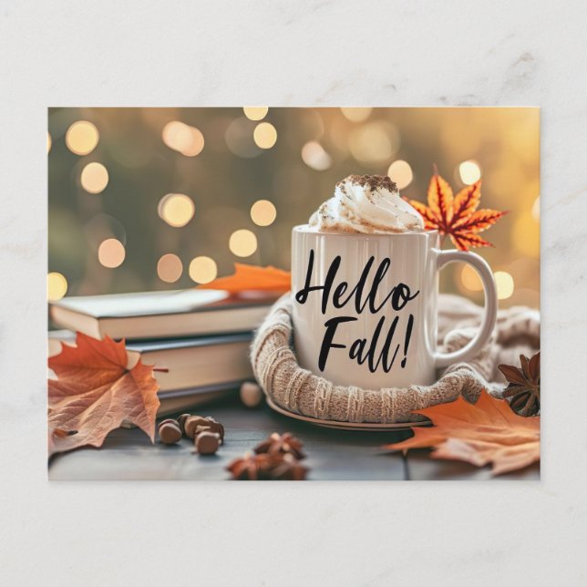 Postal Cartão de saudação Hello Fall com caneca (Frente)