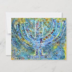 Postal Cartão de Saudação Menorah Azul (Dentro de Vazio)