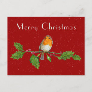 Postal Cartão de Saudação Robin de Natal em Watercolor