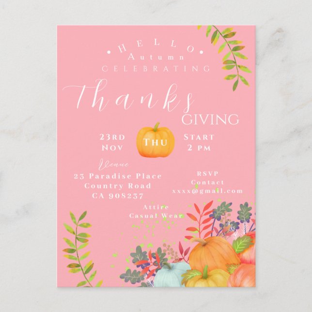 Postal Cartão de Saudação Rosa de Ação de Graças de Outon (Frente)