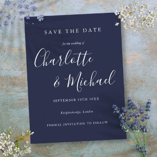 Postal Cartão de Save the Date de casamento azul marinho 