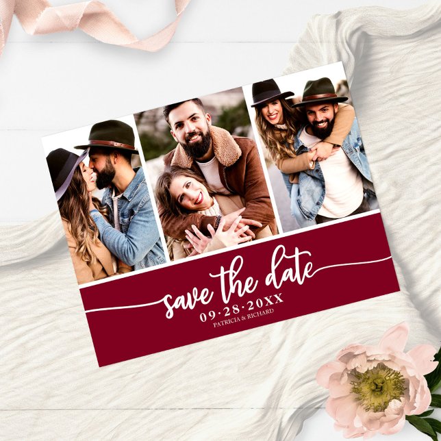 Postal Cartão de Save the Date de Casamento com Colagem d (Criador carregado)