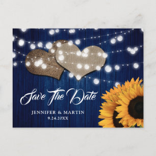 Postal Cartão de Save The Date de casamento girassol azul