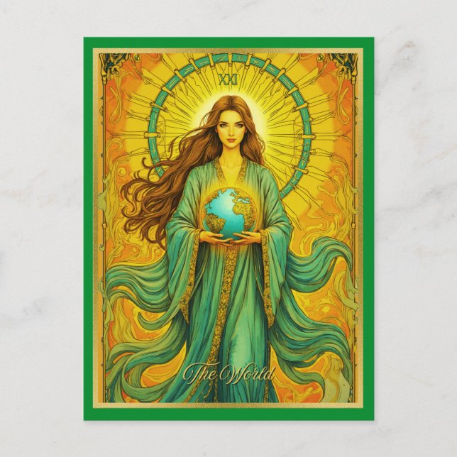 Postal Cartão de Tarô Art Nouveau O Mundo (Frente)