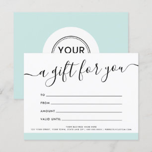 Postal Cartão de vale-presente azul-aqua azul-logotipo