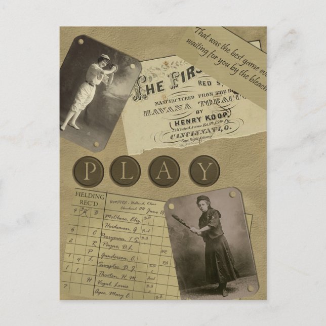 Postal Cartão do basebol das mulheres do vintage (Frente)