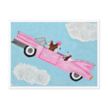 Cartão do Basset Hound no Conversível Rosa no céu