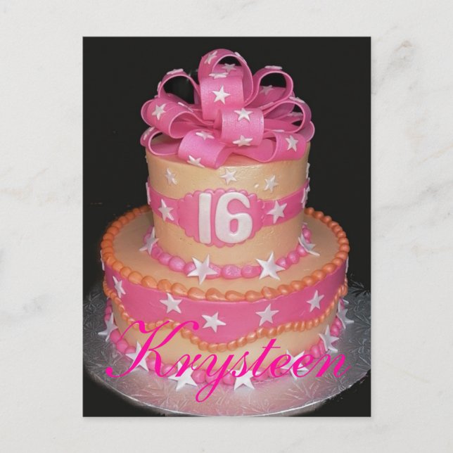 Postal Cartão do bolo de aniversário 16o (Frente)