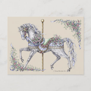 Postal Cartão do desenho do cavalo do carrossel do verã
