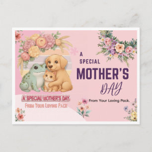 Postal Cartão do Dia das Mães com Cachorro Gato Sapo Fofo