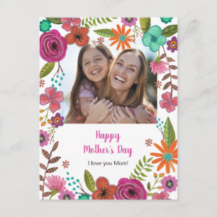 Postal Cartão do Dia das Mães com Flores Pintadas