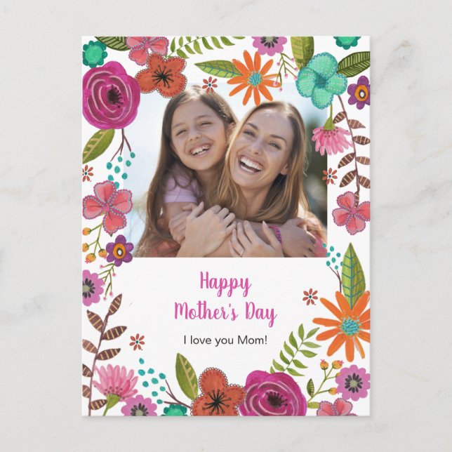 Postal Cartão do Dia das Mães com Flores Pintadas (Frente)