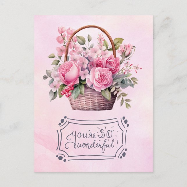 Postal Cartão do Dia das Mães com rosas cor-de-rosa (Frente)