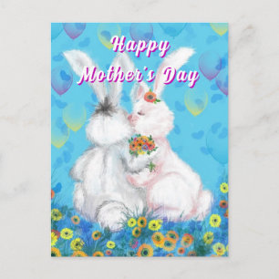 Postal Cartão do Dia das Mães Pintado com Coelhinhos Fofo
