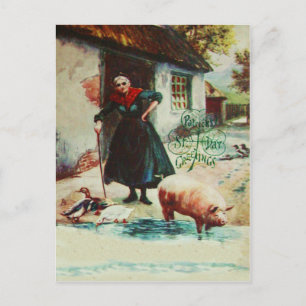 Postal Cartão do Dia de São Patrício com Mulher Vintage e