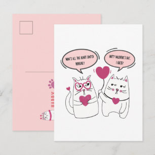 Postal Cartão do Dia dos Namorados com Gatos de Desenho A