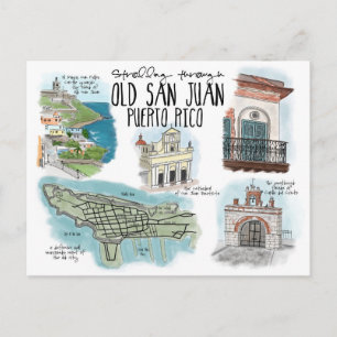 Postal Cartão do esboço do viagem: San Juan velho dando