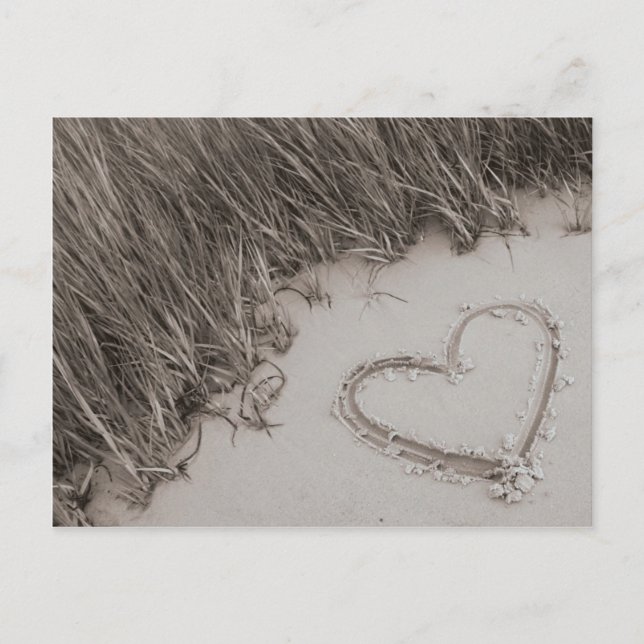 Postal Cartão do Sepia do coração da praia (Frente)