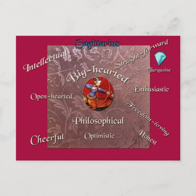 Postal Cartão do zodíaco das características do Sagitário (Frente)
