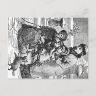 Postal Cartão - família da cena do inverno