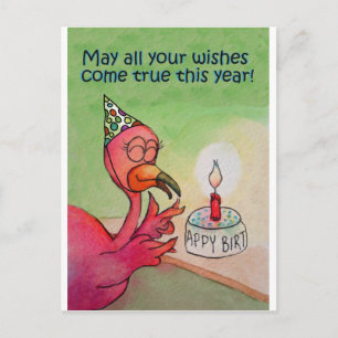 Postal Cartão Flamingo de Wish Wish Birthday, cor-de-rosa