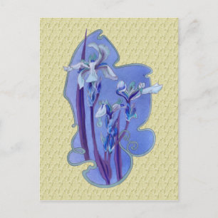 Postal Cartão floral do design da arte da íris azul
