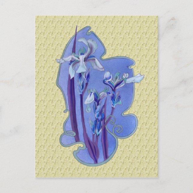 Postal Cartão floral do design da arte da íris azul (Frente)