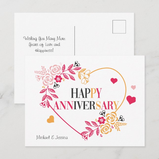 Postal Cartão Floral Feliz de Aniversário Elegante (Frente/Verso)