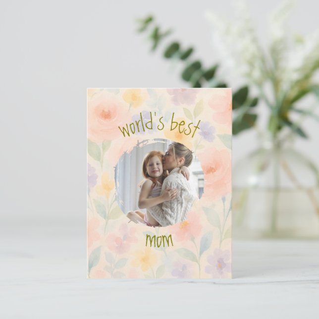 Postal Cartão Floral Personalizado 'A Melhor Mãe do Mundo (Em pé/Frente)