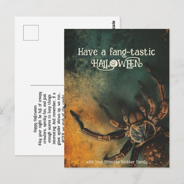 Postal 🕷️ cartão HALLOWEEN da aranha que faz refrigeraçã (Frente/Verso)