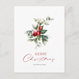 Postal Cartão Holly de Natal Elegante