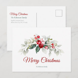 Postal Cartão Holly de Natal Elegante