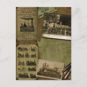 Postal Cartão locomotivo do álbum de recortes do vintag