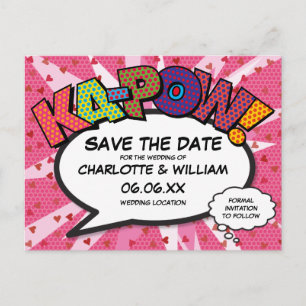 Postal Cartão Moderno de Divulgação de Data KAPOW Rosa
