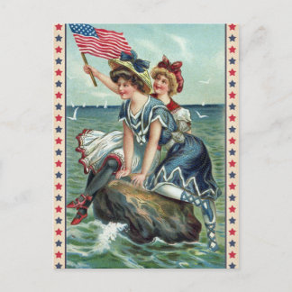 Postal Cartão patriótico das mulheres da praia do vintage
