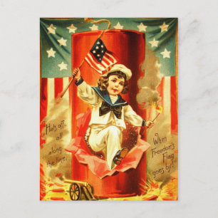 Postal Cartão Patriótico Vintage do Quatro de Julho com F