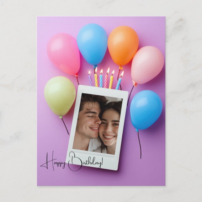 Postal Cartão Personalizado de Aniversário Feliz Roxo Pol (Frente)