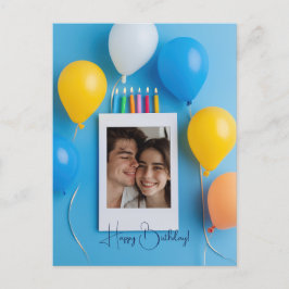 Postal Cartão Polaroid Personalizado de Aniversário Azul 