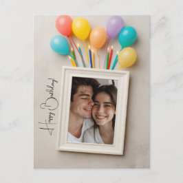Postal Cartão Polaroid Personalizado de Aniversário Bege