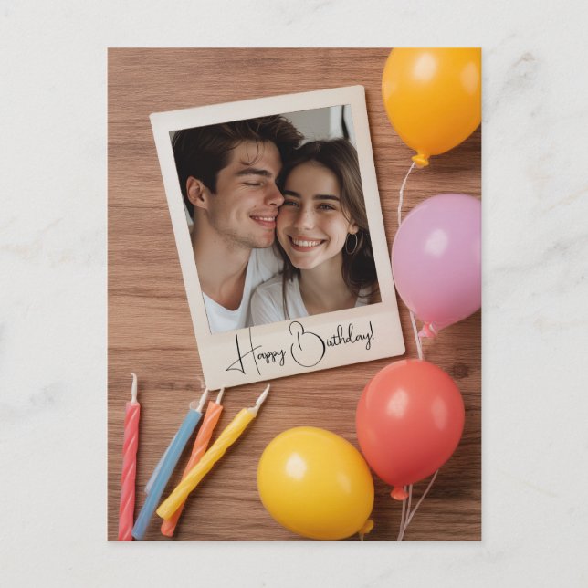 Postal Cartão Polaroid Personalizado de Aniversário Feliz (Frente)