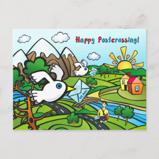 Postal Cartão "Postcrossing feliz!" - Cargo do pombo