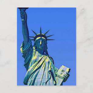Postal Cartão Poste Azul de Estátua Amarela da Liberdade