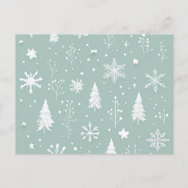 Postal Cartão poste com árvores brancas e flocos de neve